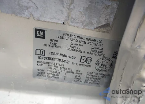 2016 Chevrolet Tahoe Lt from USA, damaged, VIN 1GNSKBKC3GR334901